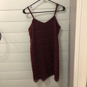 love, Fire Spaghetti Strap Maroon Lace Dress